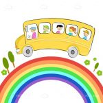 Illustrated School Bus Over Rainbow